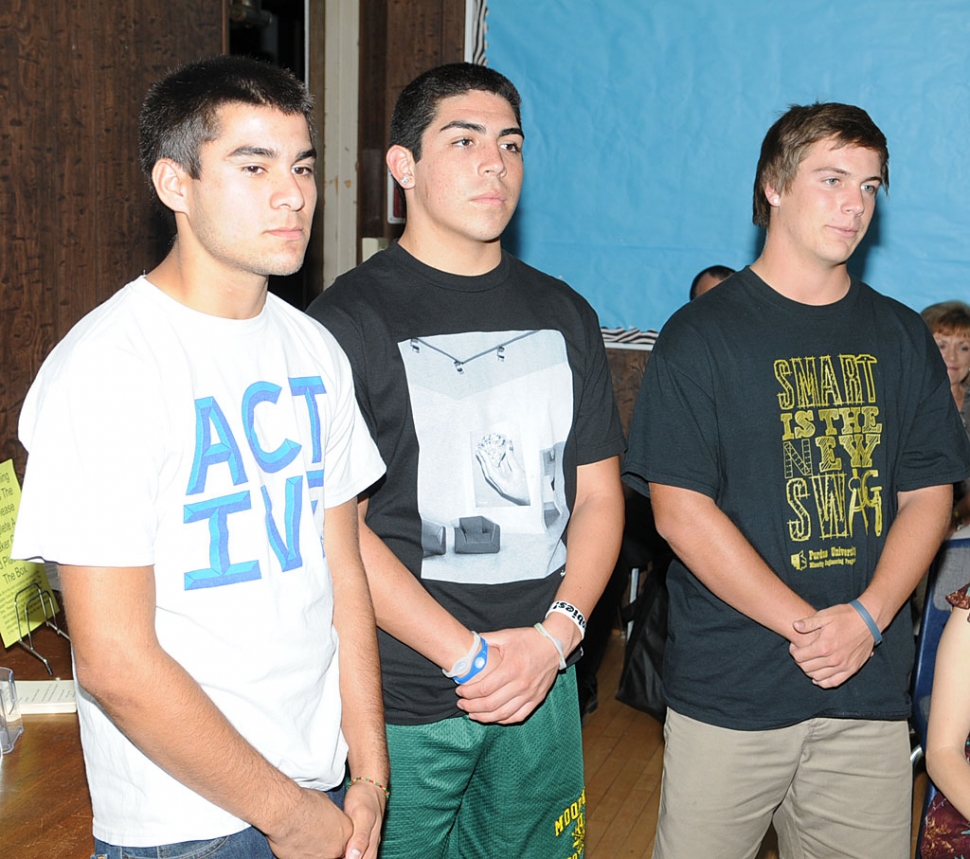 FHS football players (l-r) Tyler Esquivel, a junior at FHS, Joseph De La Mora and Collin Farrar, both seniors at FHS, spoke of how their injuries were attended by the athletic trainer and how it helped them recove.