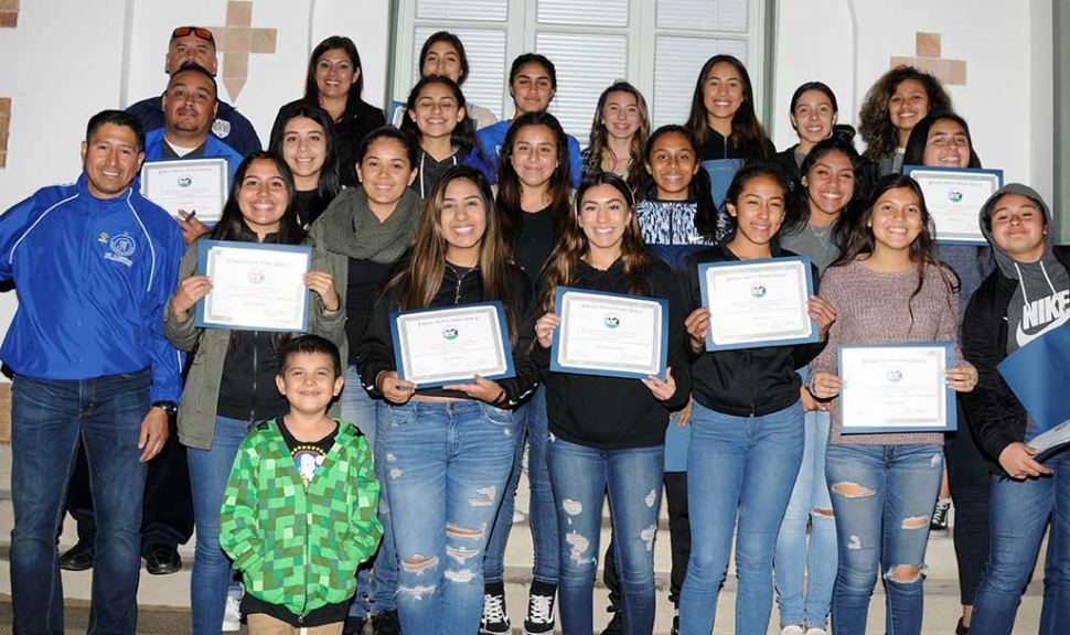 Fillmore High Girls Soccer recognized as CIF SS Division 7 Champions at Tuesday night's School Board meeting.