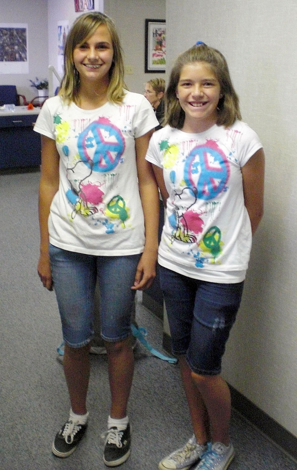 Fillmore Middle School has alot of school spirit. Last Wednesday was Twin Spirit Day. Pictured above are (l-r) Bryanna Arnett and Rachel Pace. The girls are one of the four winners for “Most Spirited”.