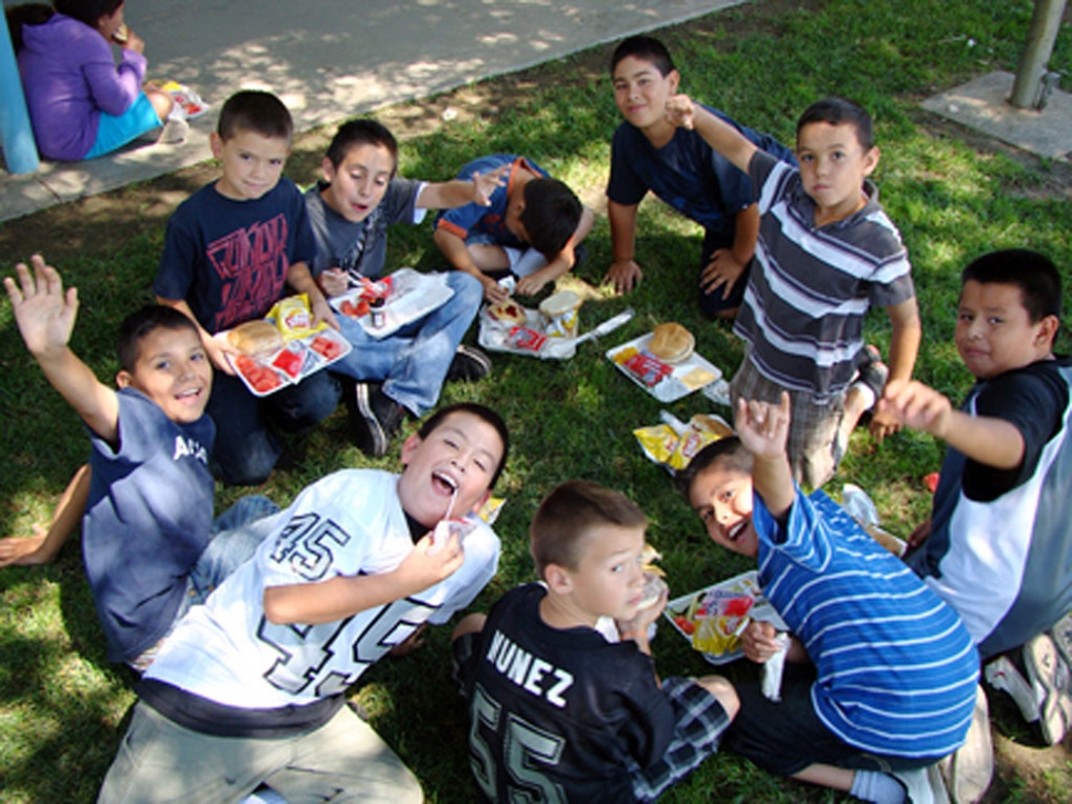 San Cayetano students back at school enjoying lunch on a beautiful day in Fillmore.