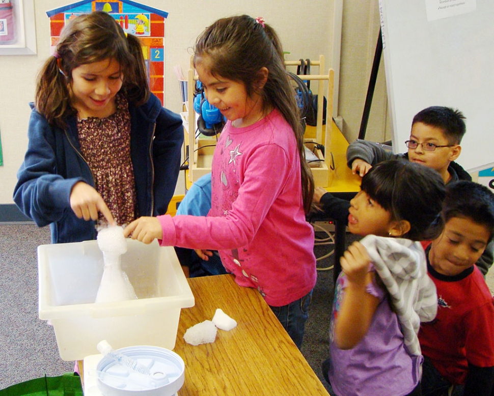 San Cayetano first graders get ‘hands-on’ experience with a dry ice bubble.