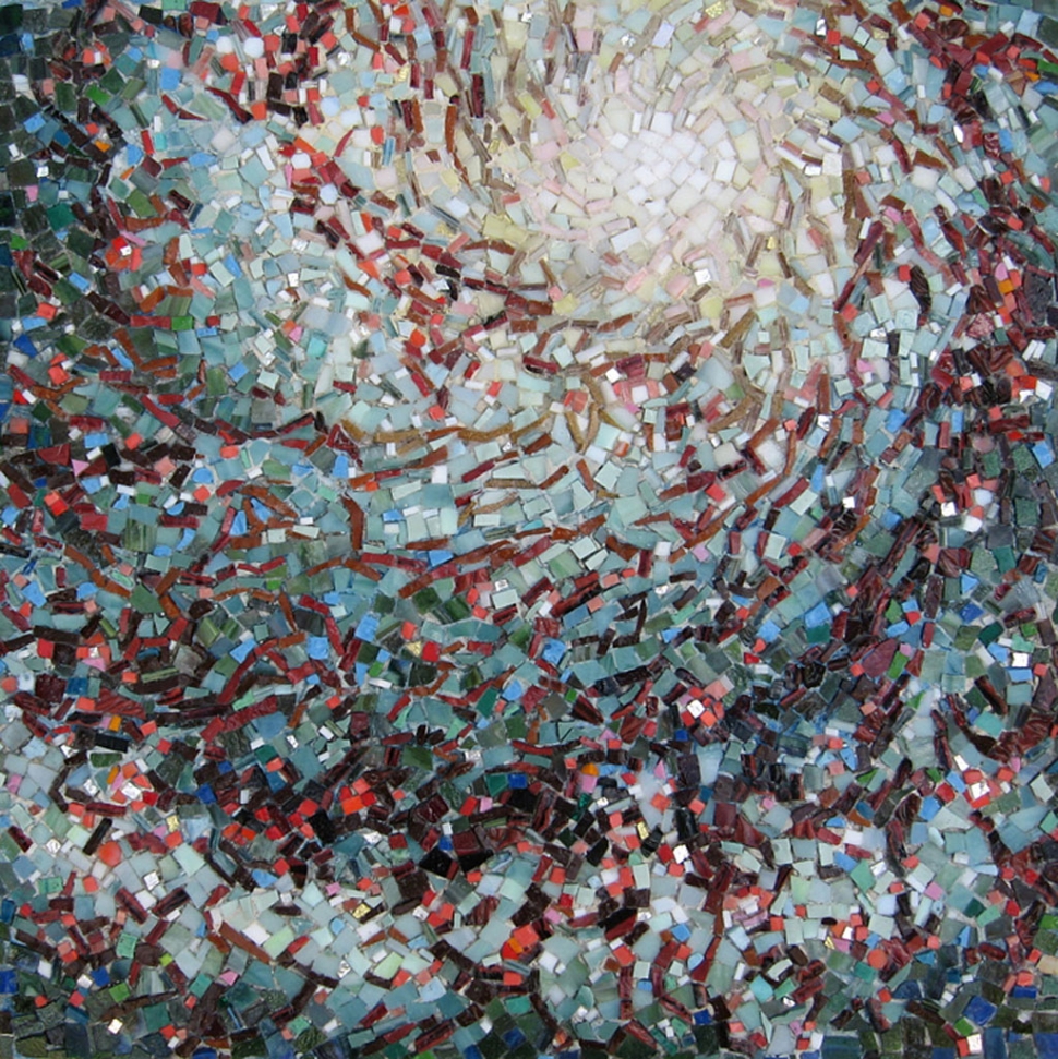 “Section of M51 with Progenitor Star”, glass mosaic by Larissa Strauss.