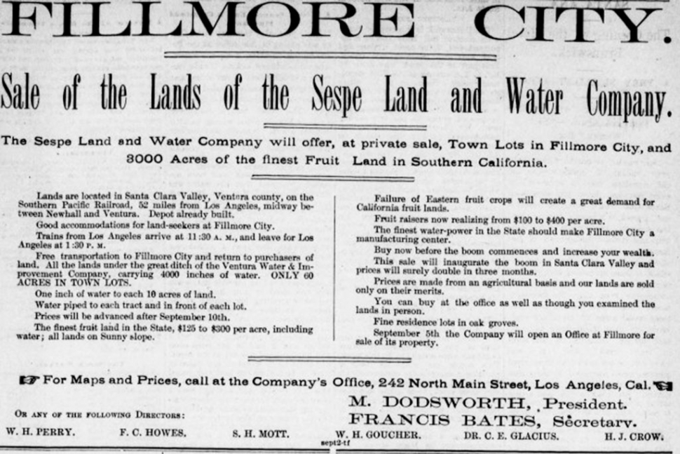 Los Angeles Herald 22 September 1887 Advertisement for lots and acreage.