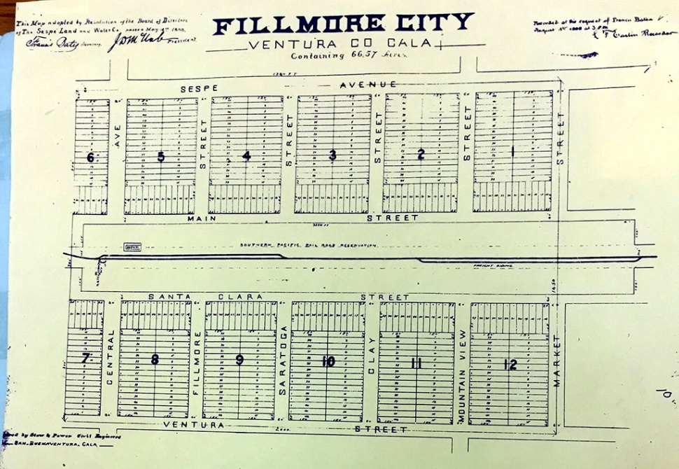 Map of Fillmore. A Plan for Fillmore City approved by the county in August 1888.