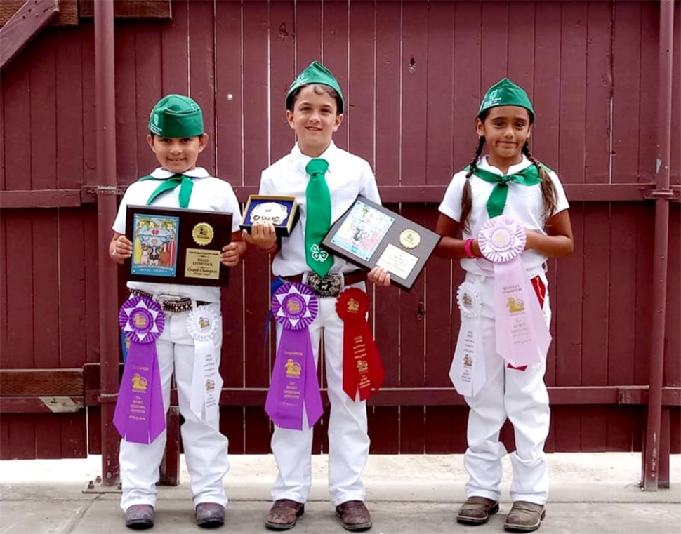 Pictured above are three of this year’s winners in the Pygmy Goat show: Isabella Zavala, Supreme Grand Champion Unregistered Pygmy, 3rd place Junior Showmanship; Ethan Zavala, Supreme Grand Champion Registered Pygmy, 2nd place Junior Showmanship; and Sophia Ocegueda, Reserve Champion Unregistered Pygmy, 3rd place Showmanship.