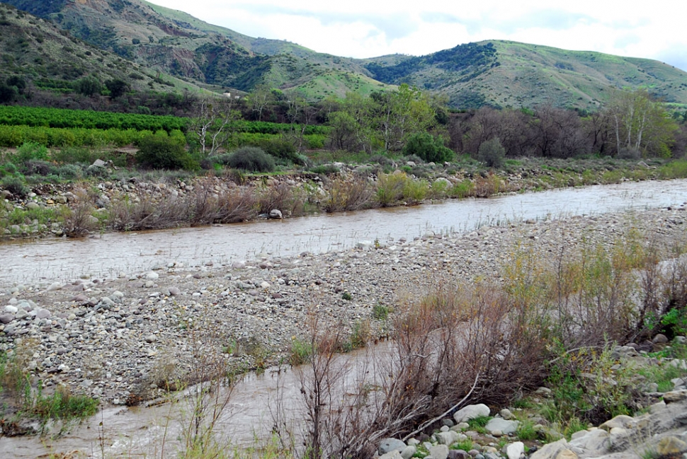 Sespe Creek was swollen with rain water from three days of showers.
