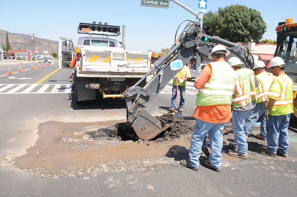 The small sinkhole on the eastbound lane of Highway 126 has been repaired. Thursday, about noon, work on the hole had significantly obstructed traffic. CalTrans excavated two exploratory trenches without discovering the cause. The trenches were filled with concrete Saturday and traffic returned to normal. Speculation surfaced that perhaps the sinkhole was caused by a void in fill dirt remaining from storm drain excavation beneath Highway 126 several years ago. However the cause of the problem remains unsolved.