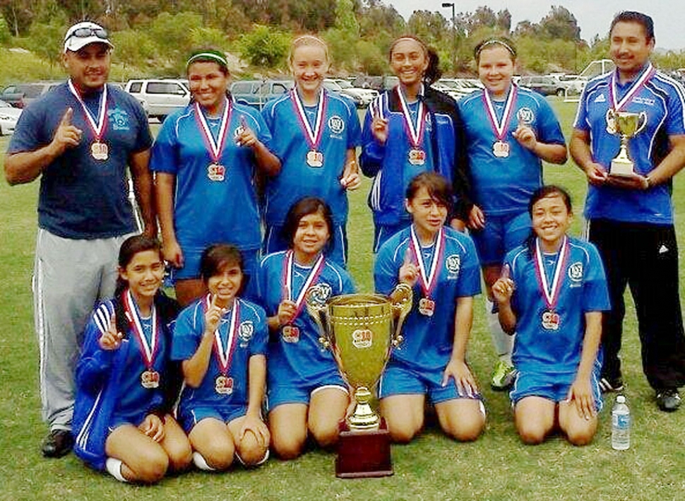 Congratulations to the U12 Girls All-Stars team for participating at the AYSO Section 10 Cup in Camarillo on Fathers Day weekend bringing the championship to Fillmore, CA. AYSO Region 242. Top row: Coach Omero Martinez, Salma Gomez, Ryan Nunez, Reylene Martinez, Calista Godfrey-Vaca, Coach Arnold Munoz. Bottom Row: Grace Topete, Stephanie Magana, Jocelyn Munoz, Lily Uribe, Yuliana Magana, not in picture Jada Avila.