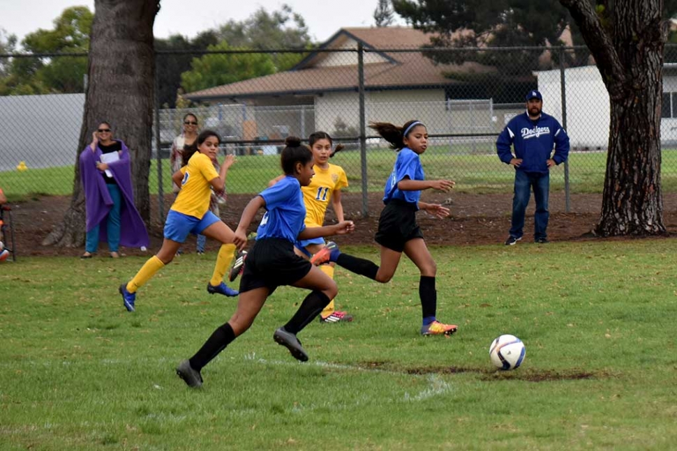 Speed – Speed kills, as our forwards and two top goal scorers for the season, Jadon Rodriguez (left) and Marlene Gonzales (right) put pressure on the Waves defenders.