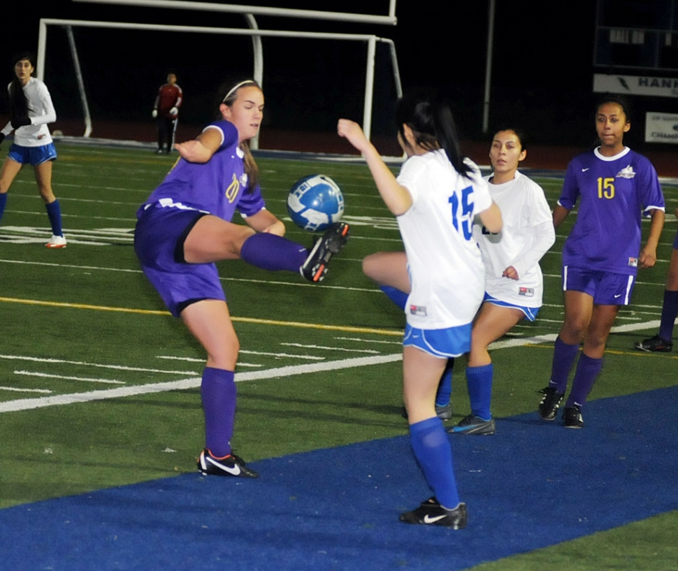 Fillmore’s Girls Soccer played L.A. Baptist last Friday night. FIllmore won 4-0. Above (l-r) #15 Nichole Rodriguez and #10 Kenya Medina. FIllmore played 5 games last week recording 2 wins: Hueneme 4-0 and L.A. Baptist. 3 losses: Golden Valley 5-1, Oak Park 6-2. and West Ranch 5-2.