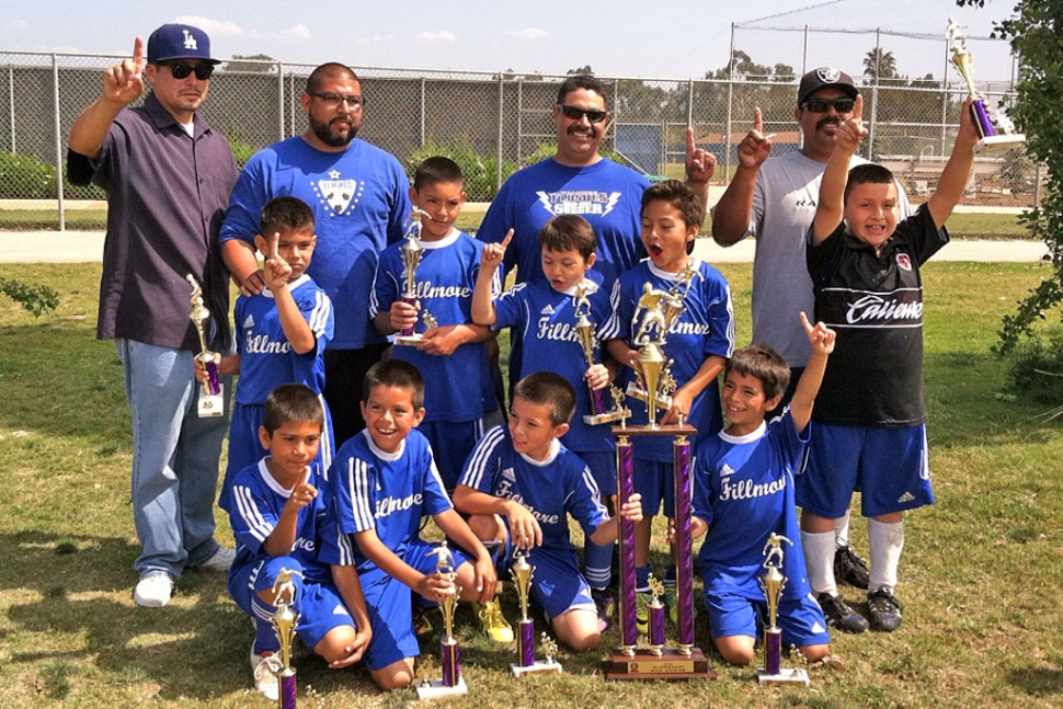 U-8 boys soccer team from Fillmore went undefeated 12-0 for Oxnard primer soccer league. They took Frist place on Saturday score 7-5. Players names not in any order, Angel Castorena, Ivan Becerra, Alfredo Cardenas, Diego Alcaraz, Armando Manriqes, Mathew Magana, Jathan Magana, Adrian Vasquez, Julio Negrete. Coaches Joe & Damian Magana.