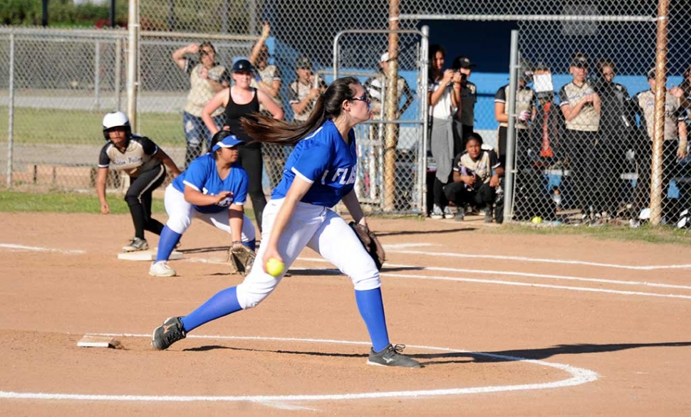Flashes J.V. Pitcher April Lizaraga made her debut on the mound at last Thursday’s game against Golden Valley High School. Flashes J.V. beat Golden Valley 11-9.