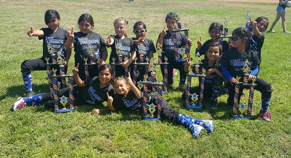 Fillmore Softball Girls 8U Division won 1st place in Thousand Oaks Championship 2016 Memorial Day Tournament. Pictured are Viviana, Ebony, Nakaomi, Delaney, Sophia, Leah, Arianna, Leilani, Natalie, Haley, and Livia.