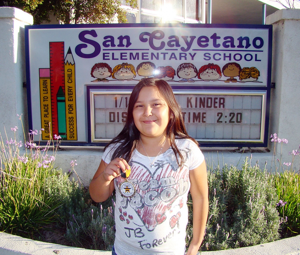 Elizabeth Castaneda is a fifth grader at San Cayetano School and this year's Spelling Bee Winner. She is in Mr. Maus's class. There were 10 participants and Lizzie prevailed as the winner.