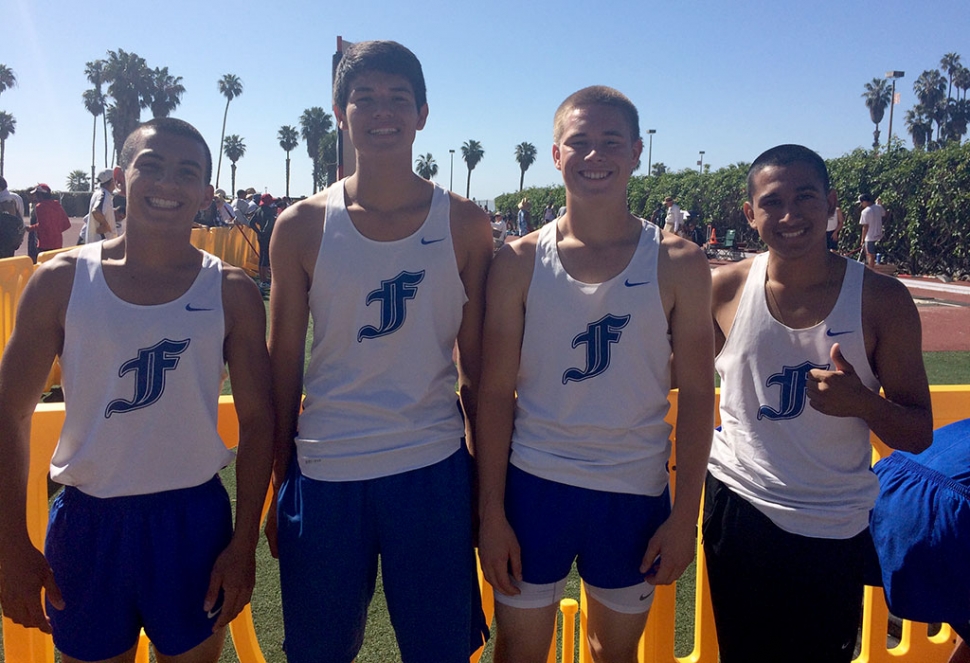 4x100m relay: Pictured (l-r): Junior Aaron Cornejo, Senior Michael Luna, Senior Hayden Wright and Senior Demitriouz Lozano.