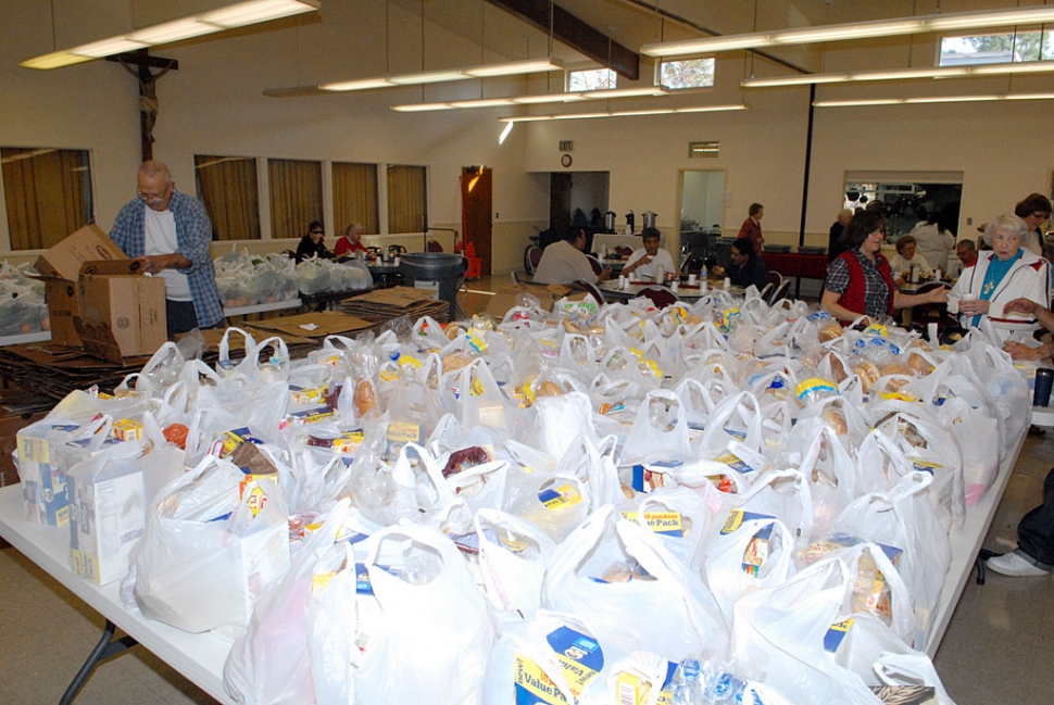 The St. Francis of Assisi food bank collects groceries for distribution.