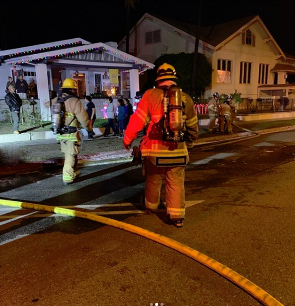 On Friday, December 7th at approximately 4:50pm, Fillmore Firefighters responded to reports of a structure fire in the 400 block of Central Avenue. Upon arrival, firefighters found light smoke coming from the attic of a single story family dwelling. Crews located the fire to the exterior of the home with slight extension into the attic. The fire was extinguished and no injuries were reported, with assistance from Ventura County Fire Department. Photos courtesy Jordan Castro, Fillmore Fire Department.