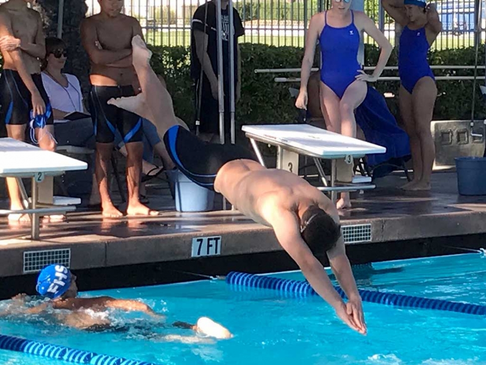 Flashes swimmer diving in to get the relay started at this past week’s relay.