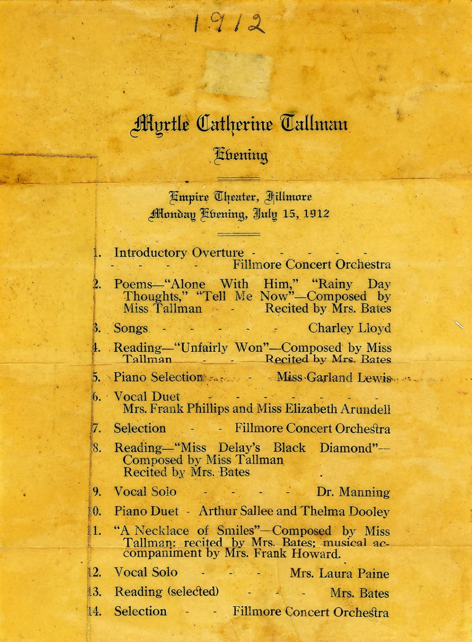 Tallman evening program 1912.