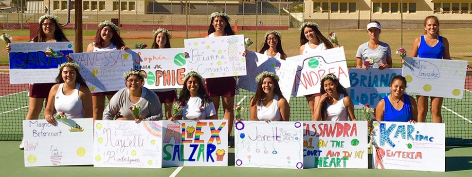 Fillmore and Santa Paula took a group photo together of all their senior’s in celebration of the last tennis match of the season. Photo courtesy Coach Lolita Wyche-Bowman.