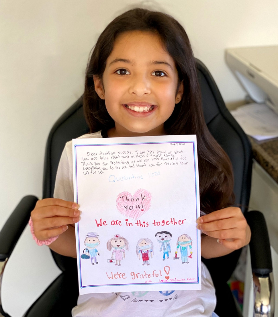 Rio Vista 3d grader Alejandra Robles, age 8, was asked by her teacher Mrs. Liu to write or draw a note thanking the first responders/frontline workers battling COVID-19.