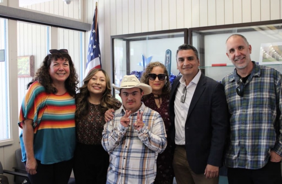 On Thursday, March 21, 2024, Fillmore High School students were treated to the musical sounds of cumbia and boleros by Grammy award winning Mexican-American band La Santa Cecilia in celebration of “World Down Syndrome Day” and “Dia Del Campesino.” Above is Councilmember Christina Villaseñor, Commissioner Nancy Rodriguez Hernandez, FHS student Emi Martinez, his mom, Ana Cardenas, Field Representative Manuel Minjares, and Special Education Teacher Mr. Rockney, who came out for the fun. Photo courtesy Nancy Rodriguez Hernandez.