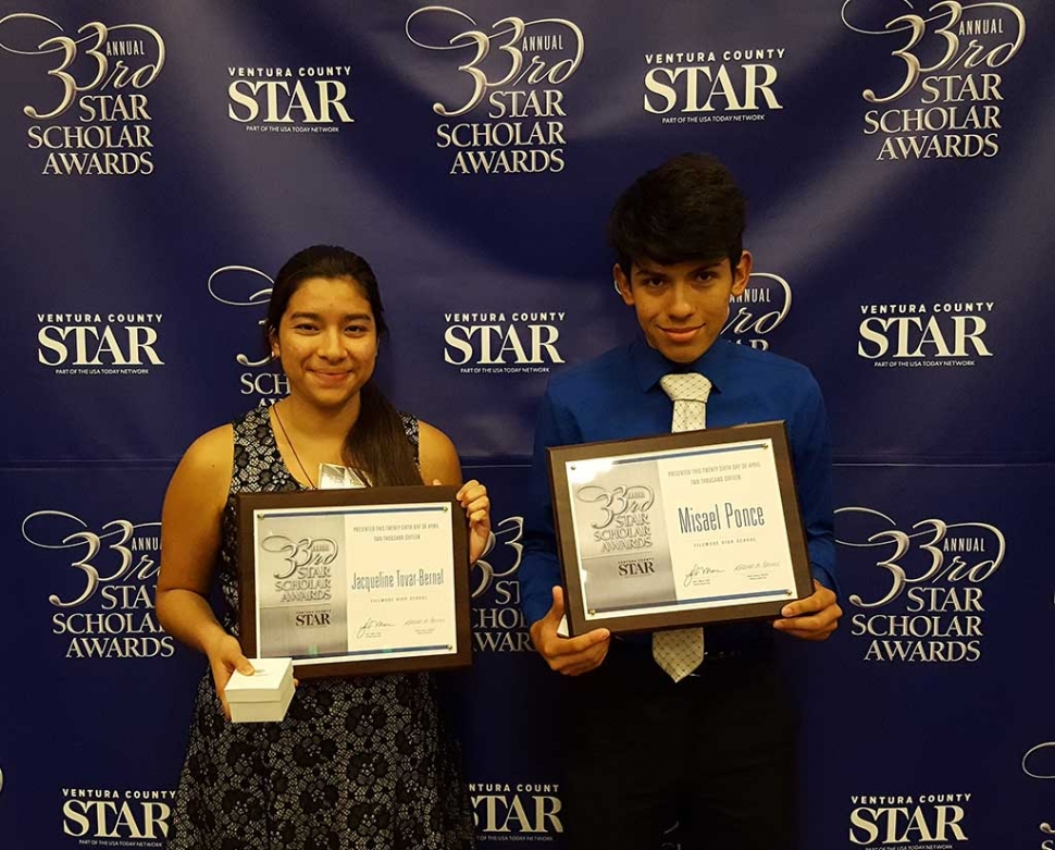 Jacqueline Tovar and Misael Ponce were honored as Top Scholars for the Star Awards at the Padre Serra Center in Camarillo. Students from all the high schools in Ventura County were honored.