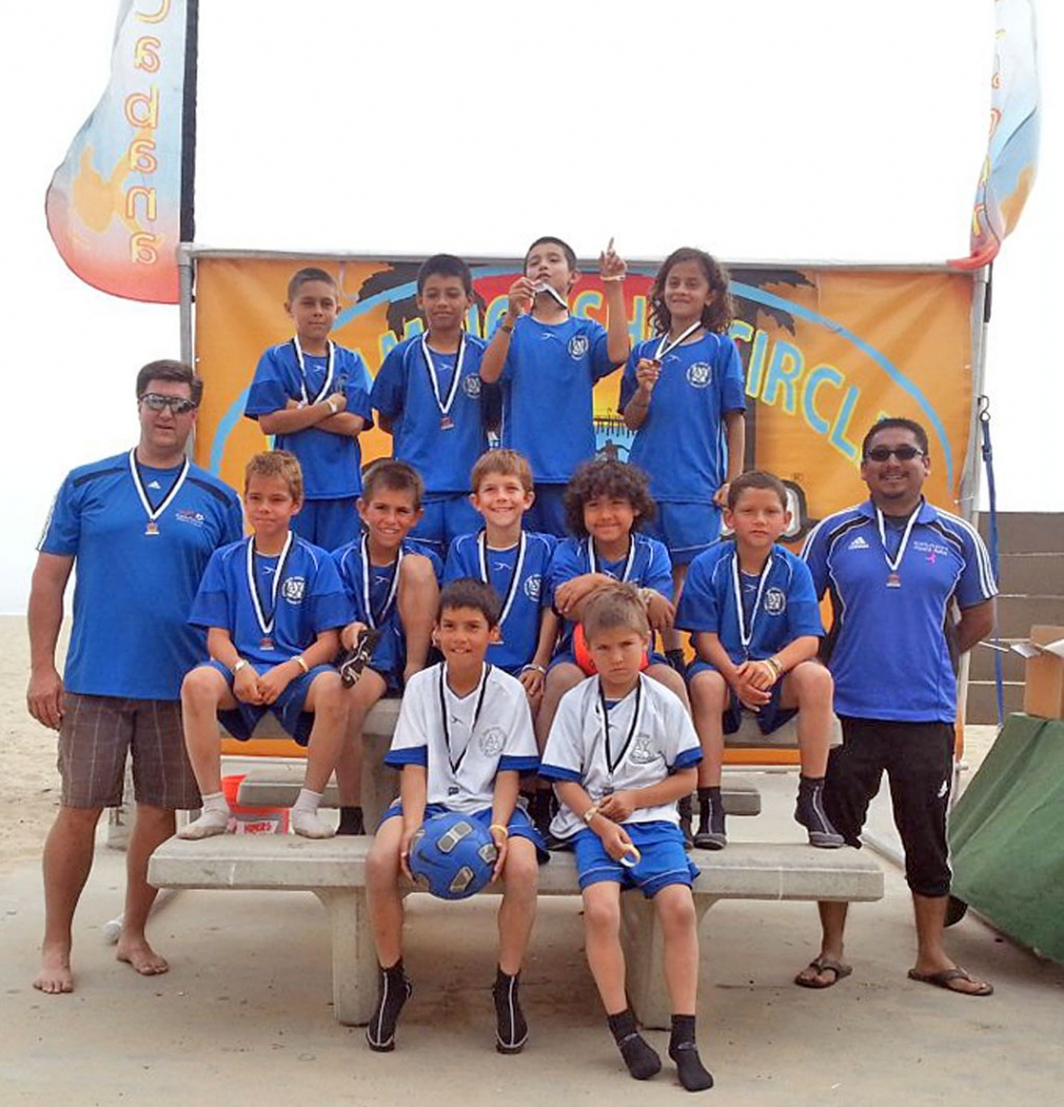 Our local Division U10 AYSO All-star Tournament team participated in Copa Cabana’s Annual Beach Soccer Tournament this past weekend. They took second place. Congratulations for their hard work. They played four games in two days in the sand. (l-r) (front row) Damon Villa, Ull Rosten, (middle row) Asst. Coach Darren Rosten, David Goyette, Odin Rosten, Caden Lindsay, Matthew Munoz, Chip Alamillo, Coach Arnold Munoz, (last row) Luke Rangel, Adrian Martinez, Fabian Saldana, and Joey Esparza.