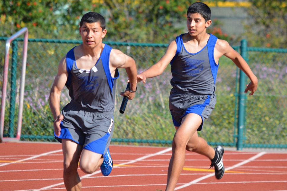 HV Blazers Youth Boys take first place in the 4X100m relay with the time of 51.69. (l-r) Timothy Luna and Fernando Gonzales.