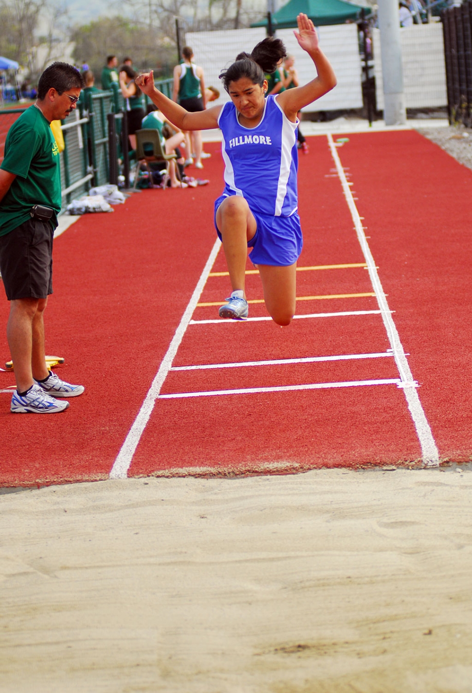 Girls JV Fillmore 63 La Reina 58 - Ashley Coert took 1st three events, Laura Garnica placed first in her two events, and Ana Morino placed first in two events. Fillmore 69 St. Bonaventure 51. Boys Frosh/Soph Fillmore 82 St. Bonaventure 40 - Boys won first place in 10 out of the 15 events and took 2nd in 9 out of 15 events.
Girls Varsity Fillmore 21 La Reina 105 - Great Job to Andrea Barrera for placing in both the 1 Mile and the 2 mile  Fillmore  39  St. Bonaventure 82. Boys Varsity Fillmore 13 St. Boni 110 - Way to go Emilio Gomez and Cody Jackson for coming in 2nd and 3rd in the Discus.