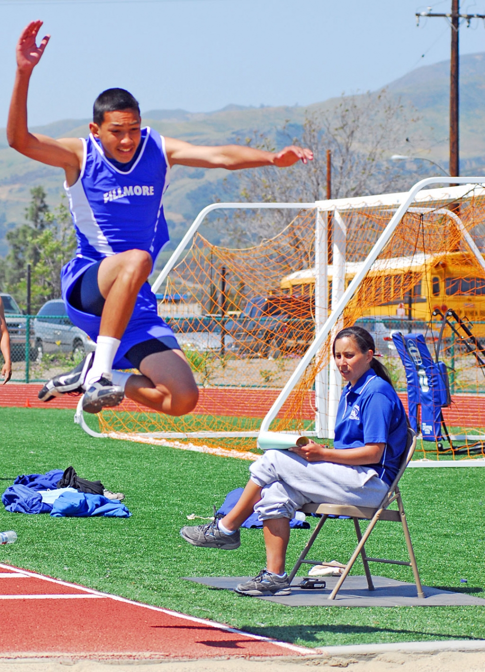 Erik Mendez had the best Triple Jump in the relay against Carpinteria and Santa Paula, Mendez jumped 37’ 8 1/2’. Fillmore took first place.