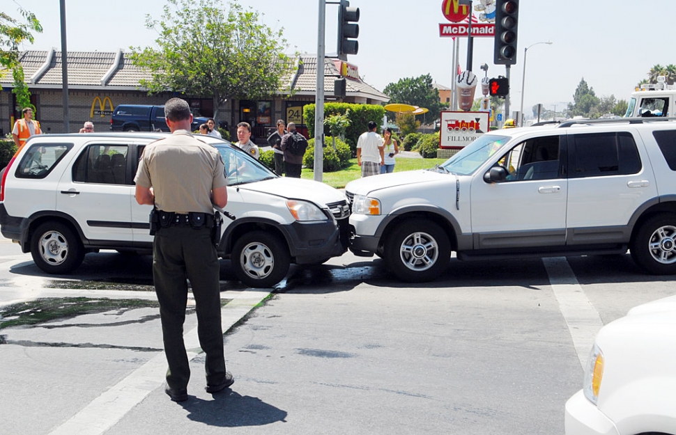 A three-vehicle collision happened Tuesday afternoon at the intersection of Highway 126 and B Street. No injuries were reported. Two vehicles received relatively minor damage. 