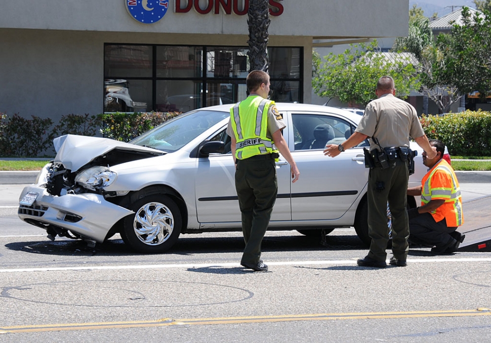 A traffic accident occurred Monday at approximately 2 p.m. on Ventura Street across from Starbucks. The second vehicle was removed from the scene prior to this photo.