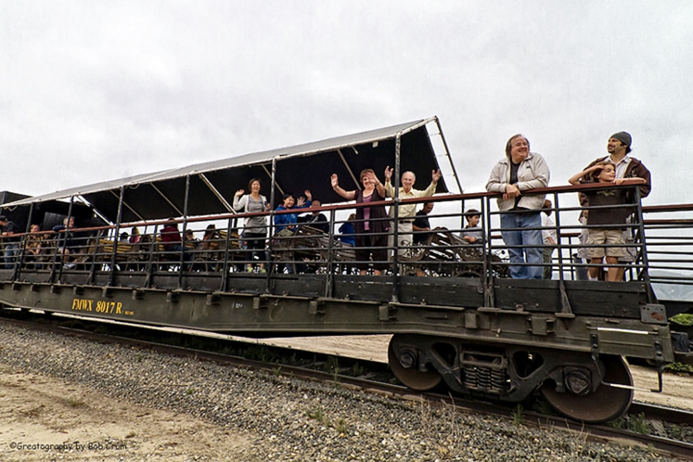 Riders on the Father’s Day Express enjoyed the wonderful view of the Santa Clara Valley on Sunday. Fillmore & Western Railway flatbed is shown.