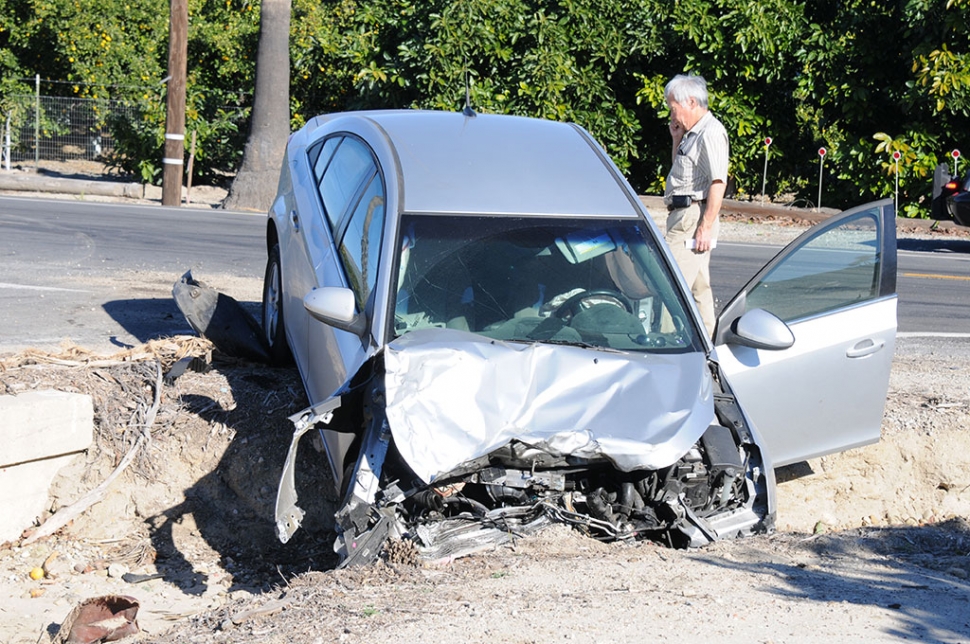 This sedan ended up in a ditch on Highway 23, Chambersburg Road, at Pasadena Avenue in Bardsdale, Monday at 1:30pm. The truck sustained frontend damage on the bumper. An ambulance was on scene. Minor injuries were reported by the CHP.