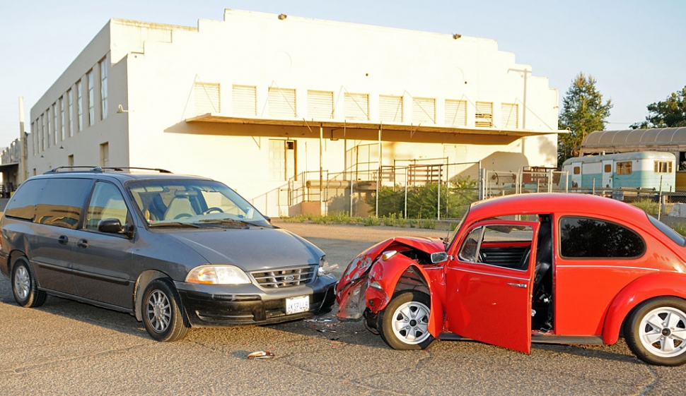 A vintage VW Beetle took the worst of it on Tuesday around 7pm in front of the Fillmore Fire Station, when it collided with a van. No injuries were reported.