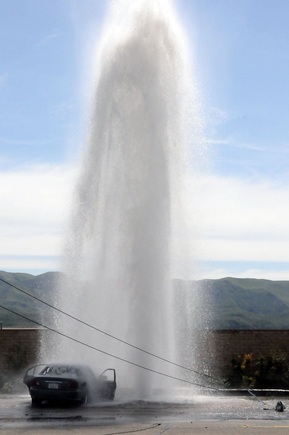 At approximately 12:30PM on Tuesday, March 29, eyewitnesses said a Mitsubishi Galant traveling eastbound on Highway 126 collided with a light pole and fire hydrant near Clay Street. The driver, James P. Alverez, 24 of Fillmore, exited the vehicle safely, then risked electrocution do to downed power lines, returned to the vehicle, before exiting the vehicle again. A first responder stopped him from returning to his vehicle again and explained to him he was at risk. The full extent of the driver's injuries are unknown. Highway 126 was shut down for approximately 2 hours while emergency and city workers shut off the water, safely cleared electrical lines, and cleaned up the mess. The driver, Mr. Alverez, was recently arrested on gang and weapons chares. See the story here: http://www.fillmoregazette.com/front-page/gang-arrest-weapons-violation