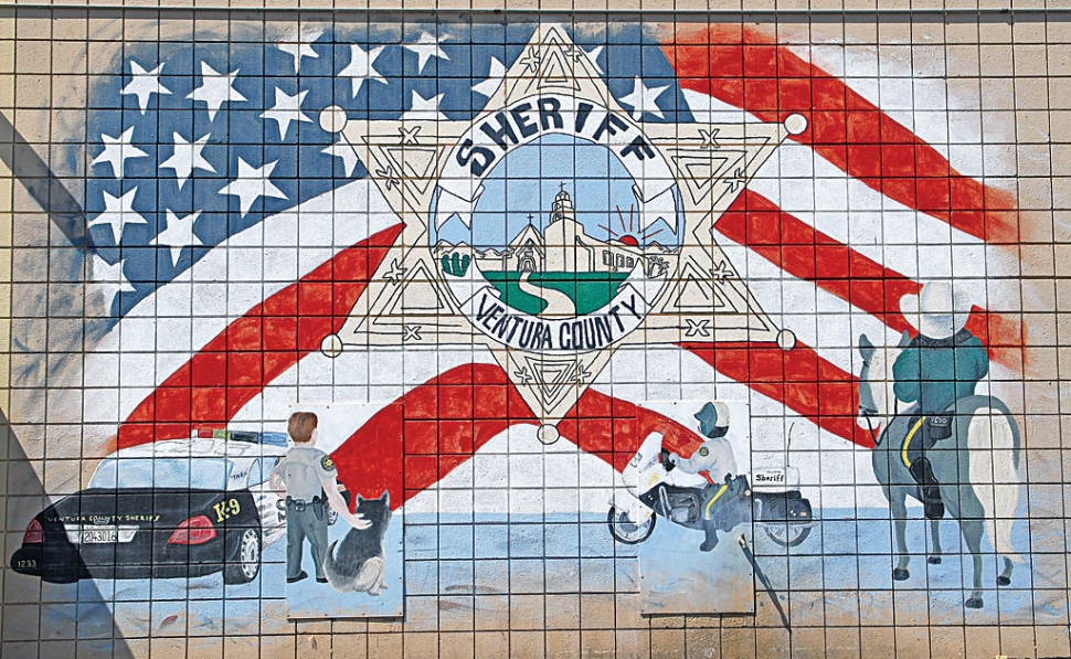 Ventura County Sheriff's Department mural on the back wall of the Fillmore Police Station. The mural was painted by Omar Becerra.