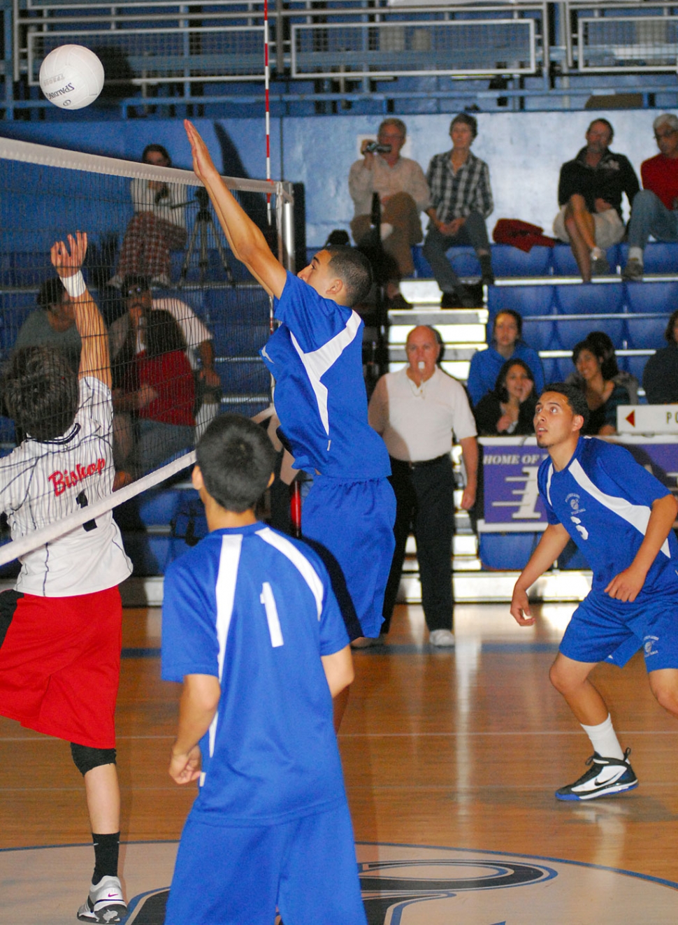 Nathan Zavala blocks the ball from Bishop Diego. Fillmore lost, 25-17, 25-15, 25-19. Tony Cortez contributed 3 kills and 1 block.