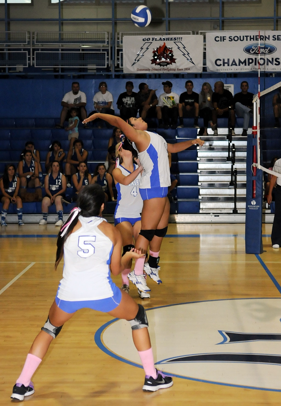 Varsity Volleyball Highlights: The Fillmore Flashes Varsity Volleyball Team played against Santa Paula Tuesday, October 11. This was their third league game. Santa Paula beat Fillmore in three games. Fillmore travels to Carpinteria Thursday. (Above) Tatiana Gonzales jumps to hit the ball over the net, Gonzales had 8 kills, 2 blocks and 1 serving ace.