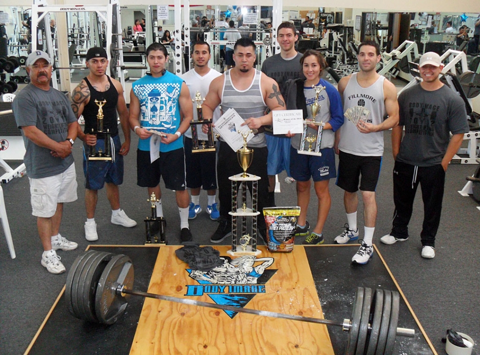 (l-r) The participants of the weightlifting competition held last Saturday, June 23. Tony Hernandez (Body Image owner), Jose Perez, Juan Chavez, Domonique Jasso, Chepe Lira (Overall Grand Champion), Jose Herrera, Beka Herrera, Miguel Herrera, and Marcos Zuniga (Head Judge).