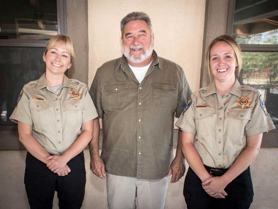 Kendra Winwood, right, with humane officer Tracy Vail and Robert J. Hoffman, HSVC’s director of investigations. Photo credit: Greg Cooper, Brooks Institute.