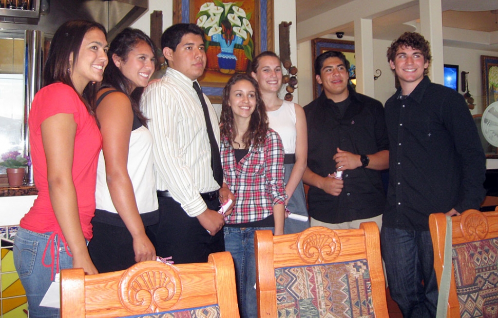 The Fillmore Women’s Service Club sponsored a luncheon at El Pescador, presenting scholarships to six FHS seniors. Pictured are (l to r) Tenea Golson, Continuing Scholarship. Erica Rodriguez, Juan Paul Toledo, Alani Barajas, Jillian Wilber, Gabriel Manzano and Mal Stich, High School Senior Awards.