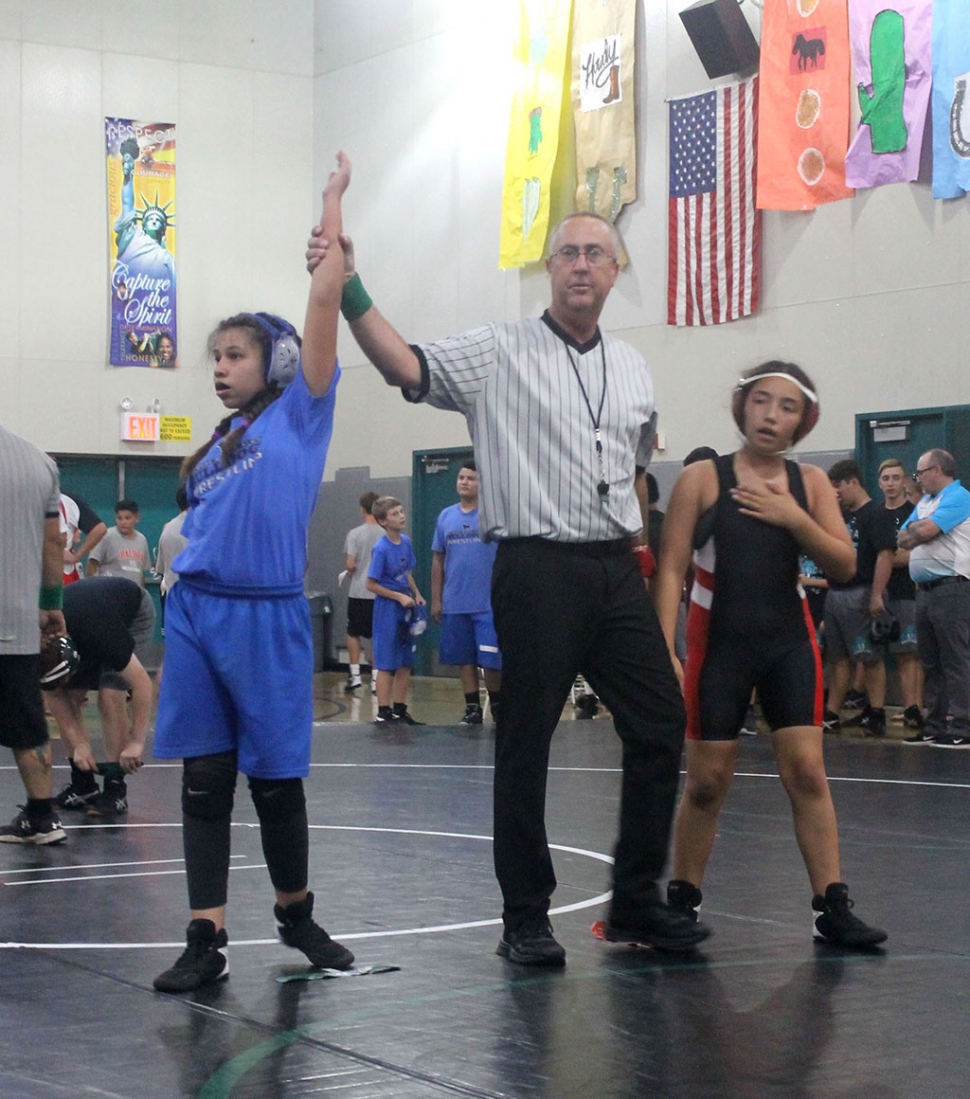 Last week the Fillmore Middle School Bulldogs Wrestling Team competed at Sinaloa Middle School in Simi Valley. The results are as follows: Devin Camacho 0-1, Erik Castaneda 0-1, Jonathan Patino 2-0 (1 pin), James Zellmer 0-1, Delilah Cervantez 0-1, Natalia Herrera 1-0 (pin), Amalia Nolan 1-0, Emma Torres 1-0 (pin). The team competed against athletes representing Balboa, Isbell, and Sinaloa middle schools. [Submitted by Coach Michael Torres.]