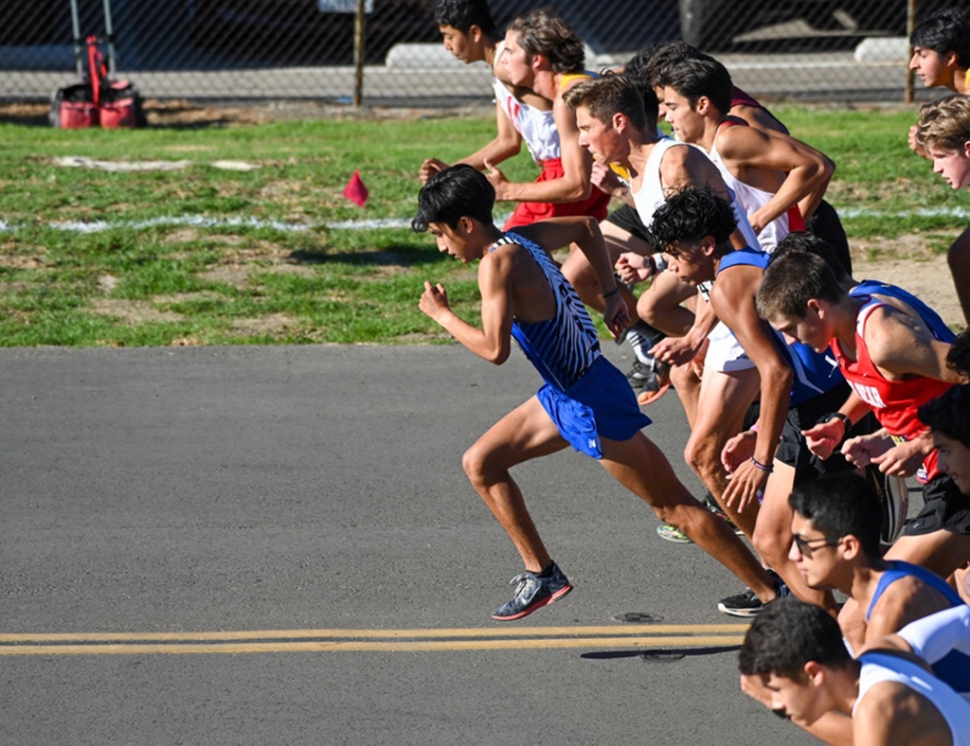 Dashing out in front of starting line Fillmore’s Camilo Torres who placed 2nd in the Mt. SAC Course this past Friday; the Flashes boys’ team had 8 individual qualifiers in their race advancing the team into the CIF SS Division 4 Finals. Photos Courtesy Coach Kim Tafoya.
