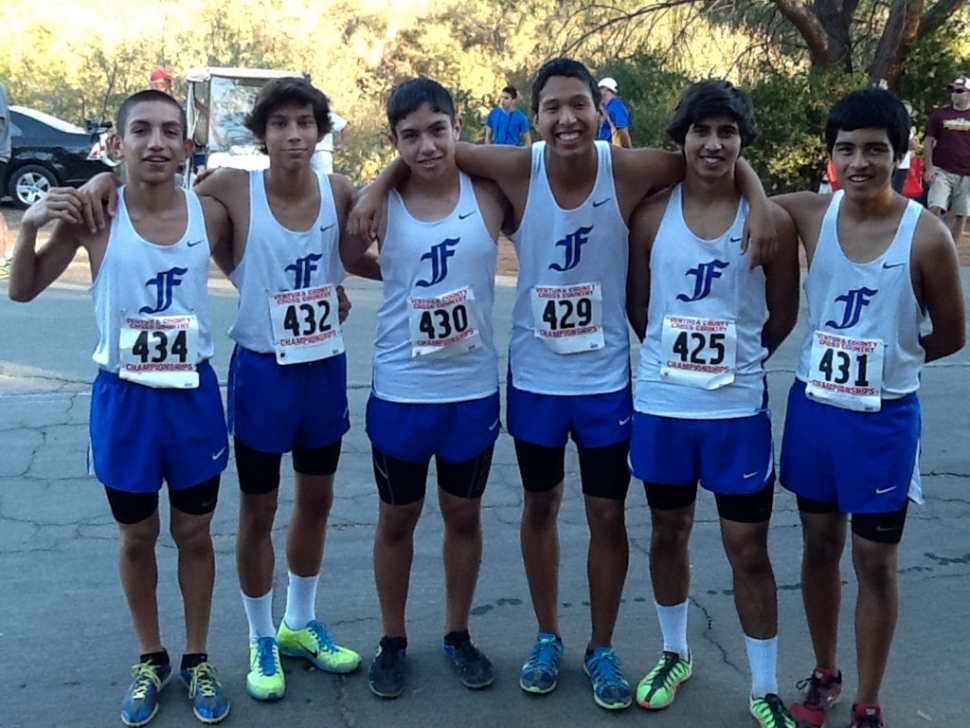 Boys Varsity at the Ventura County Cross Country Championships took 4th place for smalls schools. (l-r) Jorge Hurtado, Dominick Gonzalez, Nicolas Frias, Francisco Erazo, Frank Chavez and Mario Gaspar.