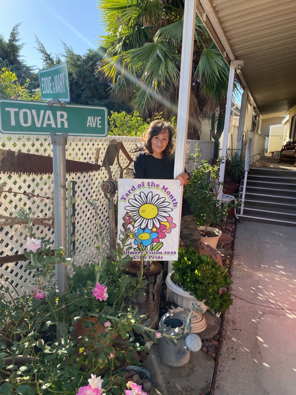 On November 4th, 2022, Fillmore Civic Pride Volunteers’ “Yard of the Month” winner was Candi Tovar, pictured above in her garden; she received a $50 gift card from Otto and Sons Nursery. Photo credit Linda Nunes.